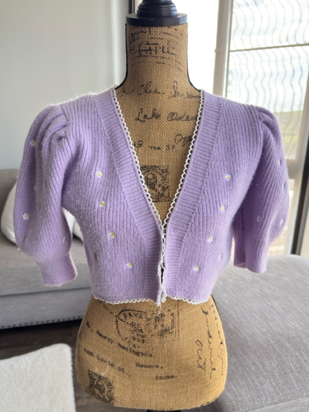 Cider Lilac Cropped Cardigan with Daisy Details